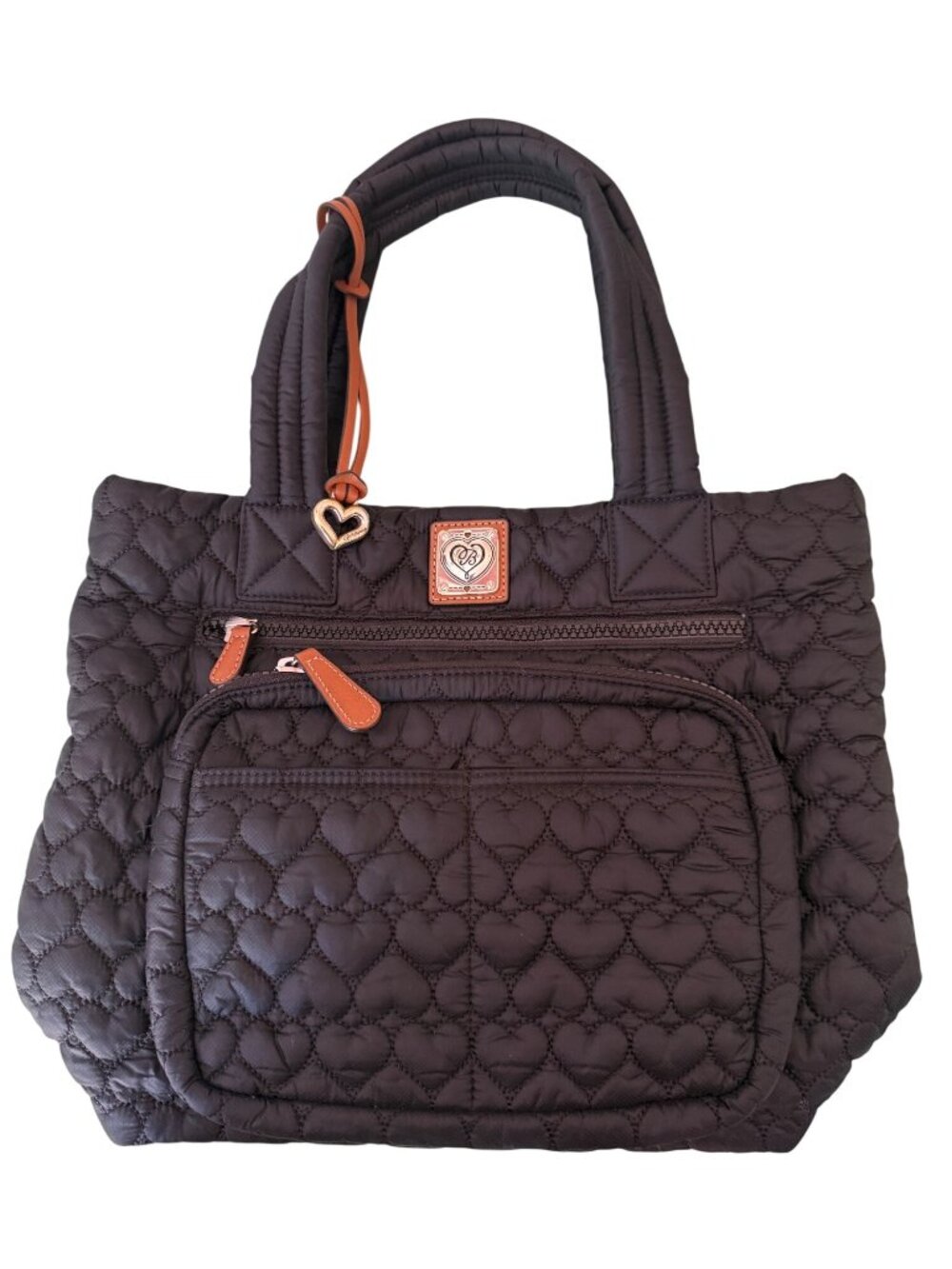 Brighton Large Black Quilted Heart Tote Bag Multiple Compartments
